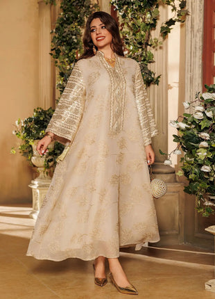 Muslim Women's Black Islamic Embroidered Abaya with Gold Detailing Ideal for Formal Occasions in Middle East like UAE and Saudi