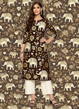 Muslim Women Kurt Casual Dress Long Sleeve Straight Casual Ethnic Flower Mandarin O-Neck Round Regular Size 3D Design Suitable