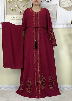 New Dubai Women Elegant Dress Diamonds Chiffon Open Abaya with Zipper Islamic Turkey Clothing Women Muslim Party Evening Dress