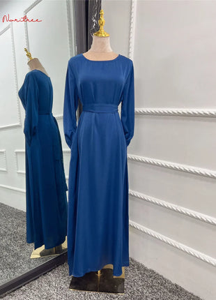 Fashion Sliky Djellaba Muslim Dress Dubai Full Length Flare Sleeved Soft Abaya Dubai Turkey Muslim Islam Robe WY921