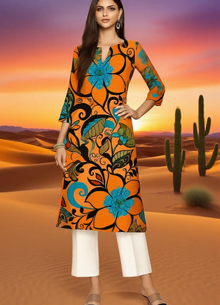 Dress Kurtta Women's Fashionable Straight Tube Casual Bright Flowers Patterns Robe Arabe Robe Traditionnelle Arabe Muslim