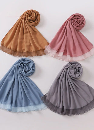 Muslim Lace Chiffon Scarf Hijabs for Women Luxury Ramadan Headscarf Shawl Solid Full Cover Headband Female Jersey Head Wraps