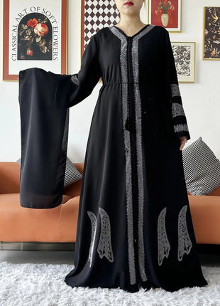 2024 Women Elegant Party Dress Chiffon Open Abaya Muslim Women Dress Islamic Clothing Cardigan Abaya Women Muslim Dress
