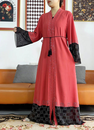 Latest Women Elegant Dresses Dubai Party Outfits Long Sleeve Chiffon Dashiki Muslim Women Robe Open African Abaya Clothing