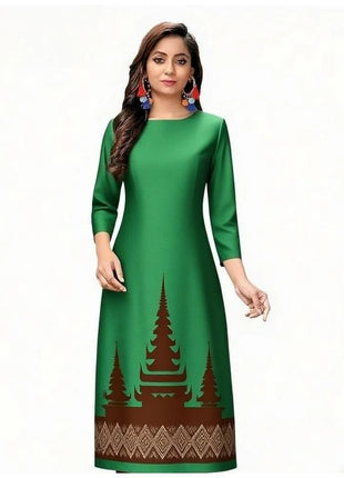 Muslim Women Kurtta Casual Dress National Style Straight Casual Ethnic Flower Mandarin Design Suitable Morocco Slit hem