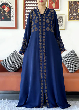 2024 Women Party Dress Chiffon Open Abaya Golden Stones Muslim Women Dress Islamic Clothing Cardigan Abaya Women Muslim Dress
