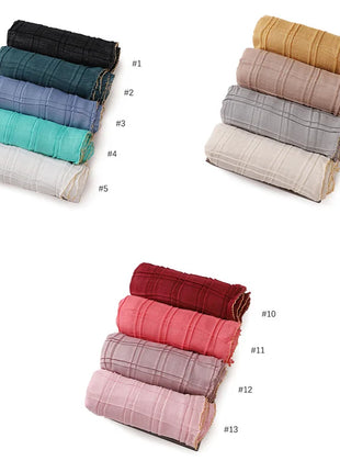 13 Color 80*180cm New Simple Silver Wire Wrinkle Plaid Solid Color Chain Gold Border Scarf Muslim Women Hijab Wrap Ramadan Islam
