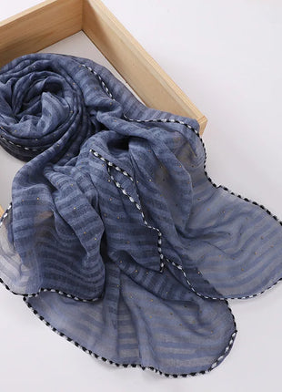 New Designs Cotton Linen hajib Scarf Stripe Islamic Ladies Head Scarf Headwear Lace Malaysian Women's Scarves Ramadan Turban