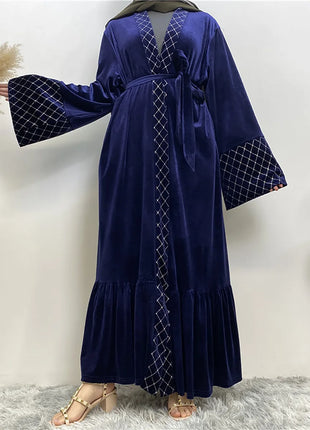 Middle East Winter Fall Velvet Long Sleeve Women Muslim Fashion Maxi Turkey Dress Ramadan Kaftan Dubai Abaya Islamic Clothing