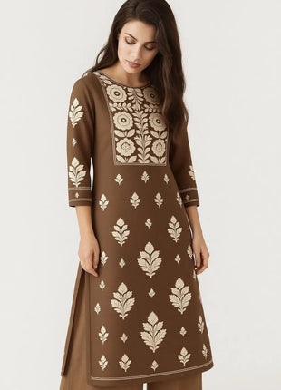 Muslim Dress Kurt Women's Fashionable Elegant Straight Tube Casual Flowers Color Elephant Pattern Islamic Clothing For Women