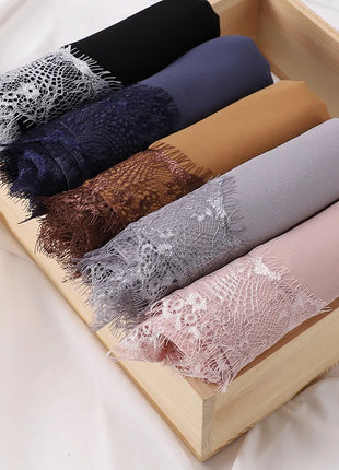 Chiffon Hijab Turban For Muslim Womens Headscarf Lace Shawls Scarf Headwraps Veil Islamic Headband Ramadan