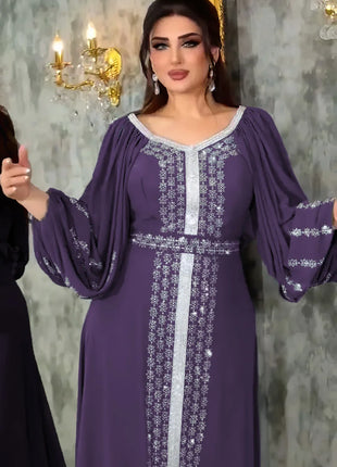 Abaya Muslim Women Party Dresses Chiffon Sequins Jalabiya Ramadan Eid Morocco Islam Sashes Vestidos Arab Long Robe Dubai Kaftan