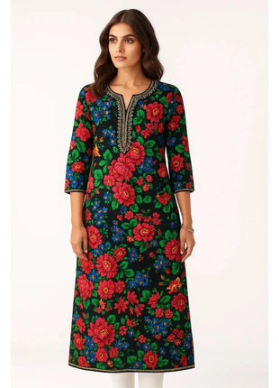 National style Women's Kurt Casual Fashion Dress Long Sleeved Straight Tube Casual Ethnic Flower Muslim Kaftan Dresses Morocco