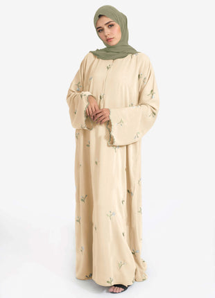 Stylish Muslim Islamic Abaya for Women Light Green Floral Embroidery Delicate Cuffs Ideal for UAE Saudi Arabia Qatar