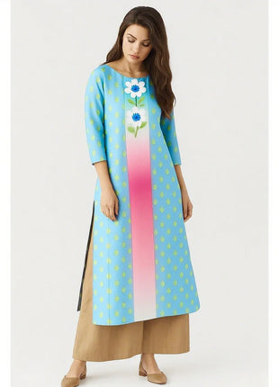 Muslim Women Kurt Casual Dress Slit hem Straight Casual Ethnic Peacock Mandarin Turkish Abaya Abito Donna Musulmana Kurtta