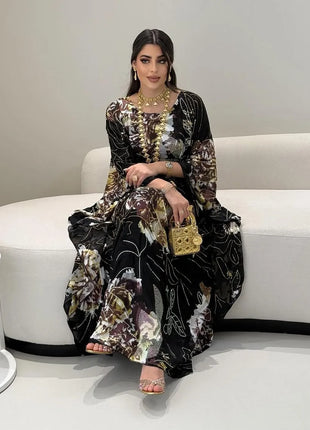 Muslim Dress for Women Chiffon Diamond Party Abaya Dresses Arab Long Robe Morocco Dubai Kaftan Vestidos Jalabiya Ramadan Eid