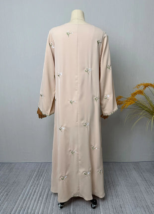 Stylish Muslim Islamic Abaya for Women Light Green Floral Embroidery Delicate Cuffs Ideal for UAE Saudi Arabia Qatar