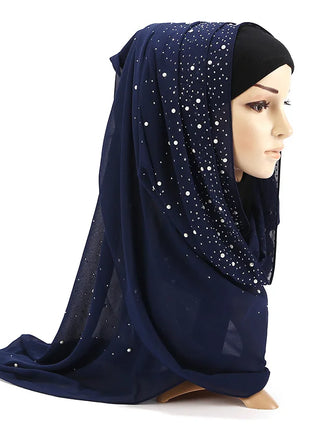 Rhinestone Chiffion Hjab Plain Scarf Tudung Bawal Headscarf Islamic Crystal Hjab Shawls and Wraps Women Muslim Foulard