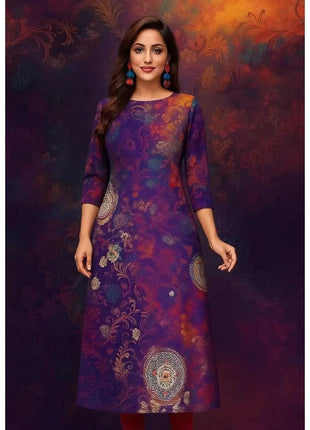 Muslim Women's Kurt Fashionable And Elegant Long Sleeved Straight Tube Casual Kurtta Peacock Pattern Kaftan Marroqui Slit hem