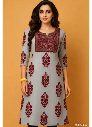 Muslim Kurt Women's Casual Fashion Dress National style Straight Tube Casual Ethnic Red Flower Kaftan Moroccan Women