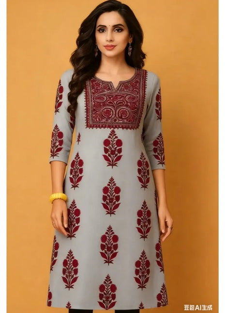 Muslim Kurt Women's Casual Fashion Dress National style Straight Tube Casual Ethnic Red Flower Kaftan Moroccan Women