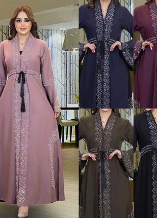 Abaya Dubai Turkey Women Kimono Rhinestones Robe Modest Islamic Cardigan Arab Femme Kaftan Morocco Maxi Eid Muslim Luxury Dress