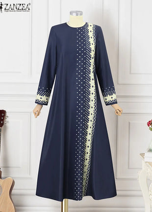 ZANZEA IsIamic Long Vestidos Robe Muslim Hijab Dresses Long Sleeve Maxi Sundress Abayas For Women Elegant Floral Printed Dress