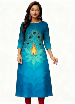 Muslim Women Kurtta Casual Dress National Style Straight Casual Ethnic Peacock Mandarin Design Turkish Abaya Slit hem