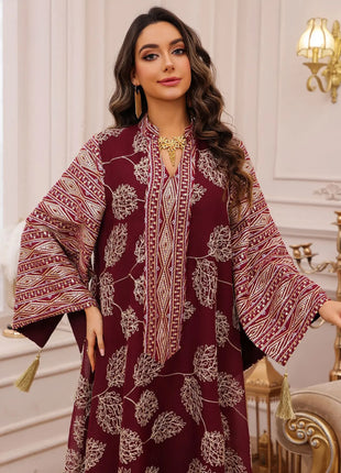 Muslim Women's Light Blue Islamic Embroidered Abaya with Gold Detailing Ideal for Formal Events in Middle East like UAE Saudi