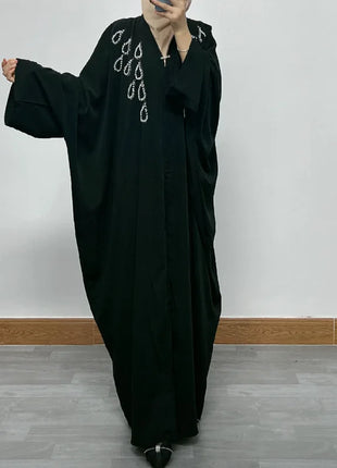 Ramadan Luxury Muslim Fashion Bat Sleeve Moroccan Turkiye Dubai Dress Middle East Arab Dress Sequins Golden Velvet Long Dress