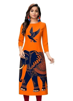 Dress Kurt Women's Fashionable And Elegant Straight Tube Casual Round Neck Color Elephant Pattern Abaya Femme Dubaï
