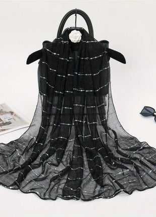 1PCS Spring and Autumn Women's High Elasticity sequin Chain Scarf, Wick Silk Long Scarf, Indian Scarf, Slide Silk Scarf