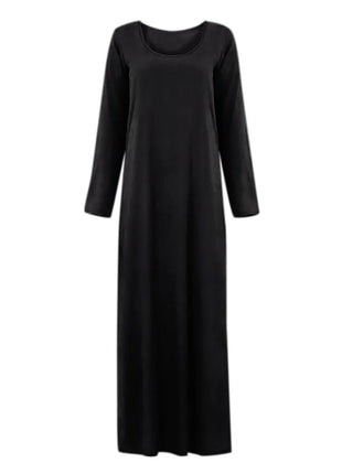 Women's Muslim Basic Liturgy  Abaya Long Sleeve Inner Cloth Round Neck Ladies Dress Middle Eastern Dubai Turkey Solid Daily Robe