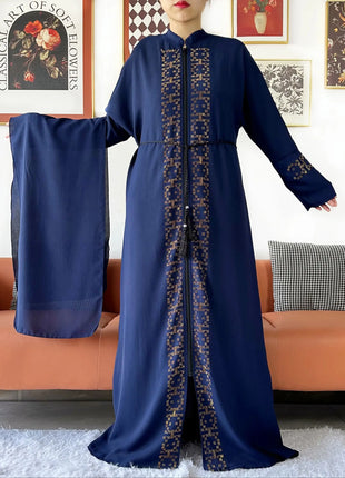 2024 Muslim Ramadan Tranditional Turtleneck Long Sleeve Dress Women Cardigan Open Abaya Dubai Caftan Islamic Kimono Clothes