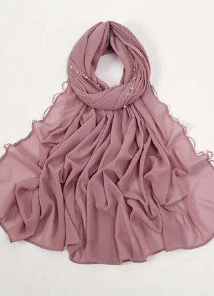 Pearls Beading Chiffon Hijab Scarf Woman Muslim Hijab Sweet Girl Hair/Headband Long Wraps Islam Turban Malaysian Headscarf