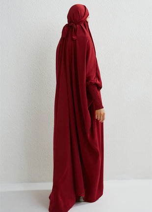 Muslim Abaya Hooded Smocking Sleeve One-piece Prayer Dress Women Jilbab Islamic Clothing Dubai Saudi Black Robe Turkish Modesty