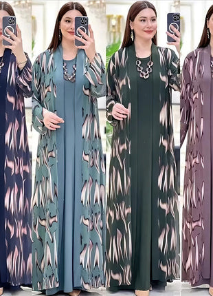 Jalabiya Eid Abayas Dress Set Kaftan Turkey Caftan Robe 2 Piece Kaftan Muslim Women Abaya Party Dresses Ramadan Elegant
