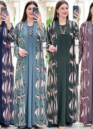 Jalabiya Eid Abayas Dress Set Kaftan Turkey Caftan Robe 2 Piece Kaftan Muslim Women Abaya Party Dresses Ramadan Elegant