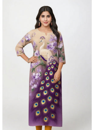 Muslim Peacock Kurt Women's Fashion Comfortable Long Sleeve Straight Casual Ethnic Peacock Pattern Robe Musulman Femme