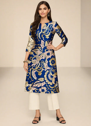 Dress Kurtta Women's Fashionable Straight Tube Casual Bright Flowers Patterns Robe Arabe Robe Traditionnelle Arabe Muslim