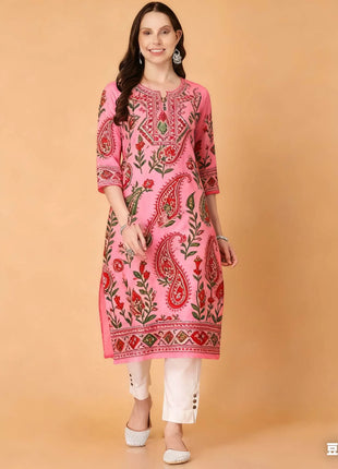 National style Women Kurt Casual Dress Kurtta Straight Casual Ethnic Slit hem 3D Design Suitable Ladies Abito Donna Musulmana
