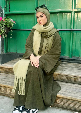 Closed Casual Abayas Corduroy Winter Abaya Eid 2025 Muslim Clothes Borkha For Muslim Women Moroccan Dresses Kaftan Caftan Femme