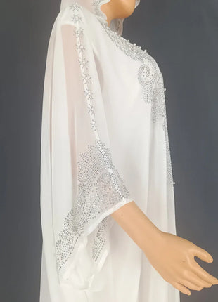 Eid Muslim Dress for Women Hooded Abaya 2 Piece Set Diamond Jalabiya Morocco Party Dresses Dubai Abayas Kaftan Vestido Long Robe