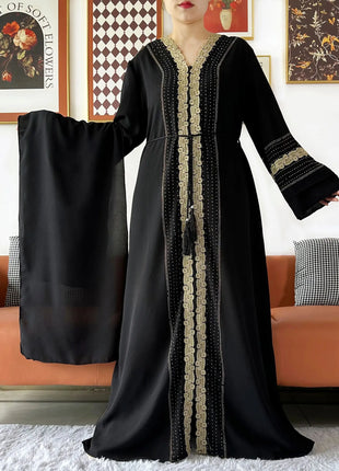 Newest Women Party Dress Chiffon Lace Open Abaya with Zipper Muslim Women Abaya Islamic Clothing Cardigan Muslim Loose Dress