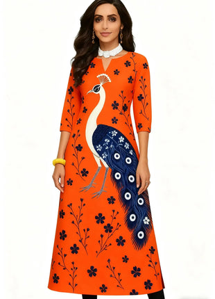 Muslim Peacock Kurtta Women's Casual Fashion Dress Long Sleeved Straight Tube Casual Ethnic Flower Abaya Musulmane Modest Dress