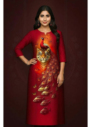 Muslim Peacock Kurt Women's Fashion Comfortable Long Sleeve Straight Casual Ethnic Peacock Pattern Robe Musulman Femme