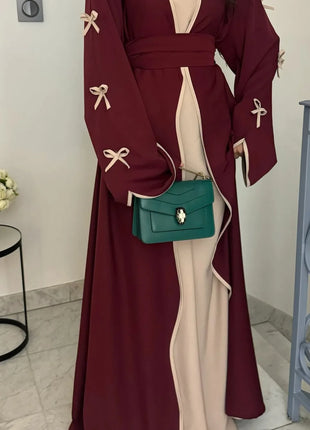 Eid Bow Abaya Women Cardigan Dress Muslim Party Caftan Robe Jalabiya Morocco Dubai Kaftan Islam Vestidos Largos Ramadan 2025