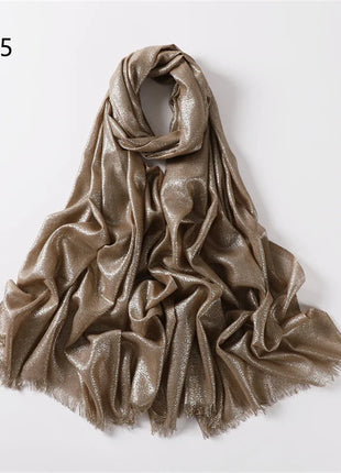 2025 Abaya Women Veil Gold Solid Color Muslim Head Scarf Shawls and Wraps Glitter Pashmina Bandana Female Foulard Hijab