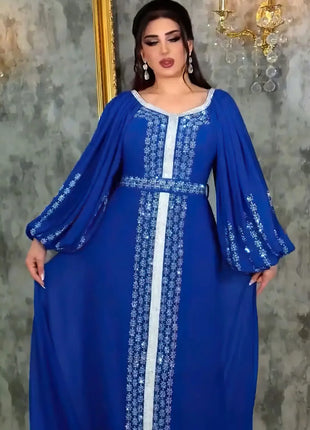 Abaya Muslim Women Party Dresses Chiffon Sequins Jalabiya Ramadan Eid Morocco Islam Sashes Vestidos Arab Long Robe Dubai Kaftan