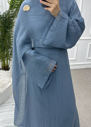 Two Piece Middle East Muslim Cardigan Set for Women Ramadan Eid Dubai Modest Abaya Dress Elegant Islam Solid Turkey Robe Outfit